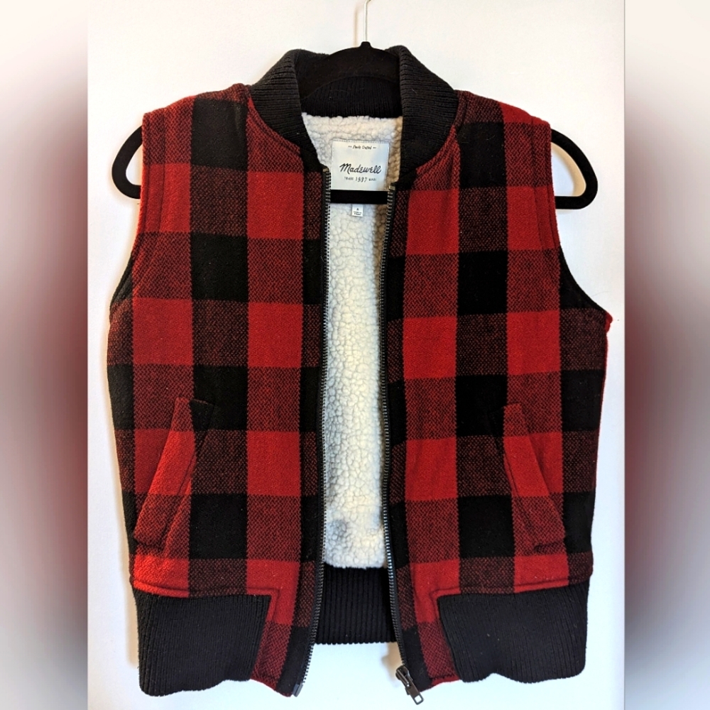 madewell Buffalo Check Shearling vest